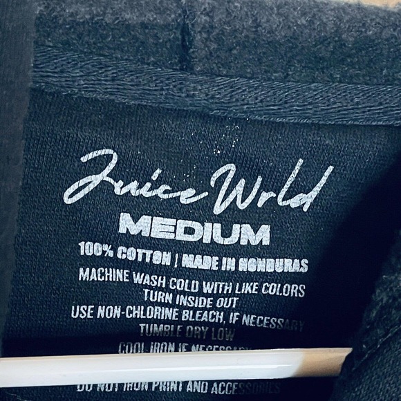 JUICE WRLD Hoodie Mens Medium Black Sweatshirt Rap Hip Hop Face Logo - Picture 5 of 8